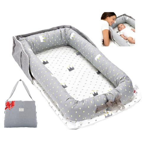 Baby Lounger for Newborn Portable Bag,Baby Lounger Play Mat for Awake-Time,Newborn Babies Essentials Gifts 0-24 Months Home Travel(Crown Grey)