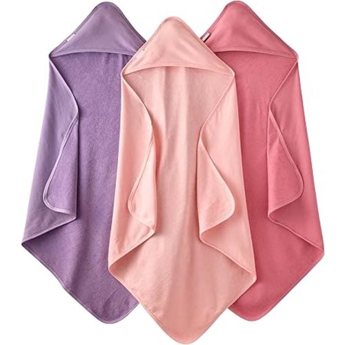 Butterblu Harper - 100% Organic Cotton Hooded Towels in Soft and Absorbent Baby Terry, 3-Pack, Pink, One Size