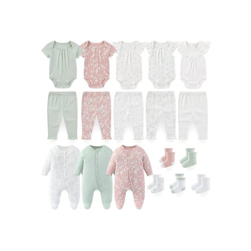 Baby Boy Girl Clothes Cotton Unisex Newborn Layette Gift Set and Accessories 18 Pack Baby Outfit 0-12Months
