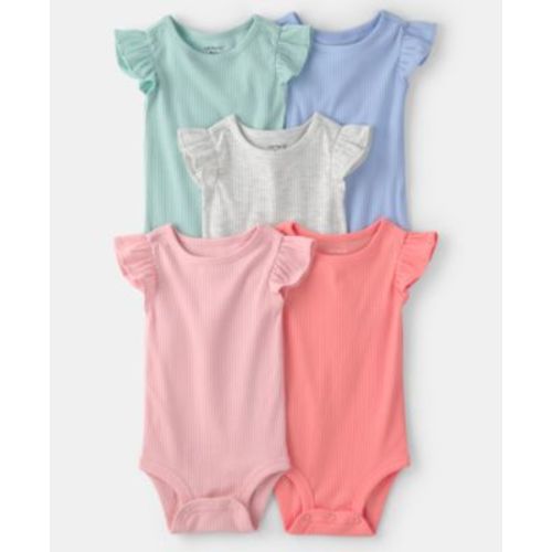 Baby Girls' Ruffle-Sleeve Multipack Bodysuits, 5-Pack