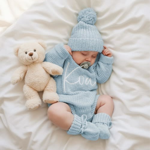 Personalized Newborn Hospital Outfit, Baby Coming Home Set, Baby Sweater Romper, Knit Homecoming Onesie, Newborn Pullover Jumper