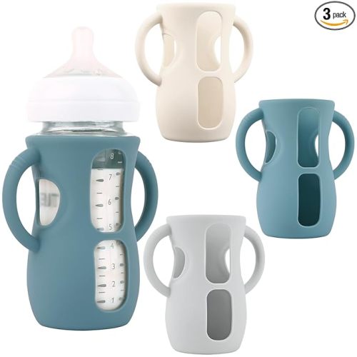 3 Pack Silicone Sleeves with Handles for Avent Natural Glass Baby Bottles, Anti Breakage Baby Bottle Holder, Compatible Philips Avent Glass Natural Baby Bottle 8 oz