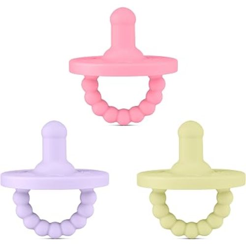 Ryan & Rose Cutie PAT 3 Pack Baby Pacifiers Teether Teething Ring Binky (Bliss, Round Original)