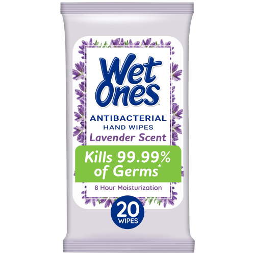 Wet Ones Antibacterial Hand Wipes, Lavender Floral Scent, 20 Ct Travel Pouch, 8 Hour Moisturization