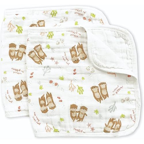 Burp Cloths for Twins, 2 Pack, 100% Soft Cotton Muslin, Oversized, Super Absorbent (Can't Have One w/o The Otter Print)