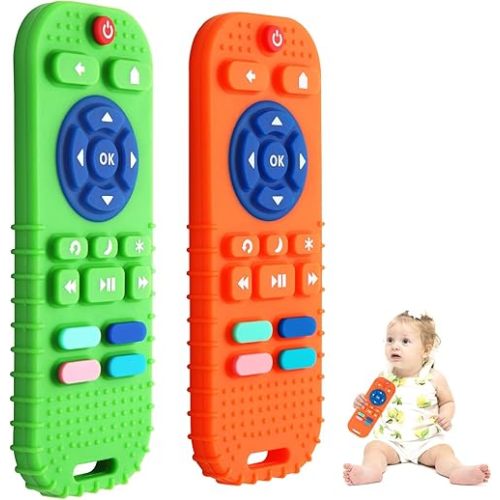 Hooku 2-Pack Silicone Teethers for Babies 0-6 & 6-12 Months, Sensory Chew Toys & Remote Control Toys for Infants & Toddlers