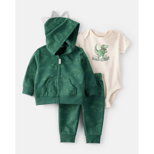Baby 3-Piece "Little Guy Big Roar" Dinosaur Jacket Outfit Set - Green/Ivory | Carter's
