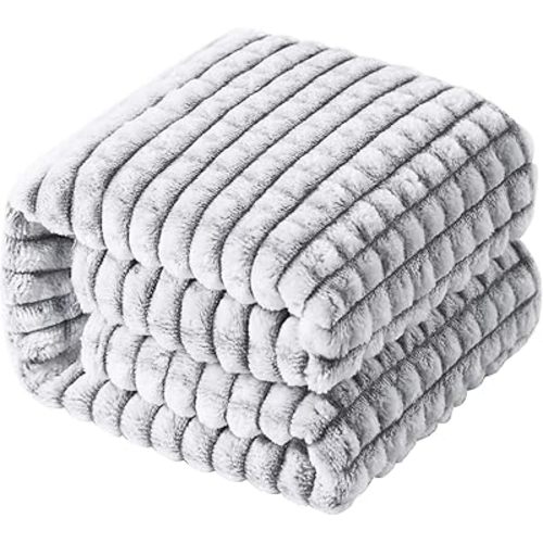 NTBAY Plush Flannel Baby Blanket, Soft and Warm Toddler Blanket with Checkered Texture for Stroller, Crib, Travel, 30x40 Inches, Grey
