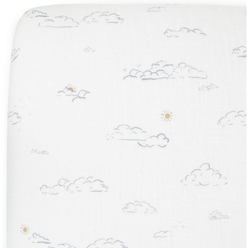 Little Unicorn Premium Crib Sheet | Breathable & Super-Soft Muslin Fabric (Partly Cloudy)