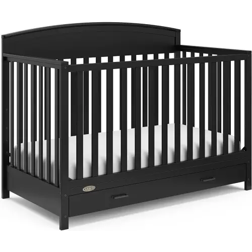 Graco Benton 5-in-1 Convertible Crib with Drawer (Black) - Converts from Baby Crib to Toddler Bed, Daybed and Full-Size Bed, Fits Standard Full-Size Crib Mattress, Adjustable Mattress Support Base