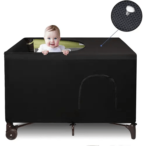Dofilachy Blackout Cover for Pack N Play - Crib Blackout Cover Tent - Canopy Cover - Breathable Travel Crib Tent - Portable Stretchy Blackout Tent (Black)