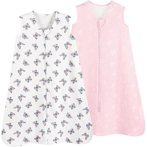 david's kids 100% Cotton Baby Sleep Sack 0-6 Months, Soft Baby Wearable Blankets with 2-Way Zipper, 2 Pack Comfy Sleeping Bags for Infant Newborn Boys Girls Neutral, Small Size, Butterfly
