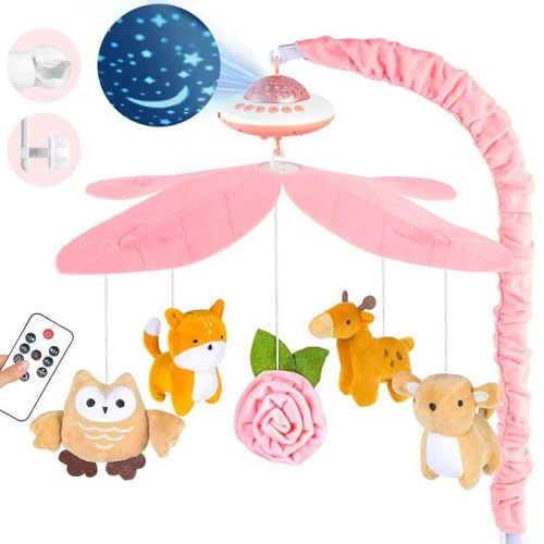 Baby Crib Mobile with Music and Lights, Nursery Baby Mobile for Crib Bassinet with Remote Control, Rotation, Starlight Projection, Crib Toys for Babies Boys Girls Green