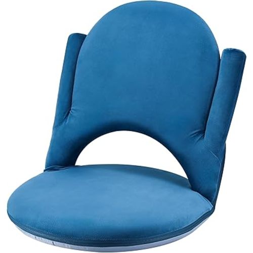 Nnewvante Floor Folding Chair Armrest, 42 Position Back Support Adjustable Floor Seat Washable Stackable Cushion for Class Meditation Playing Adults Kids,Ctystal Velvet Navy Blue