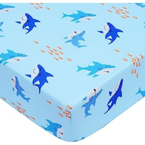 UOMNY Crib Sheet for Baby Boys Shark Fitted Crib Sheets for Standard Crib and Toddler Mattresses Ocean Crib Mattress Sheets for Daycare 52 x 28 Blue