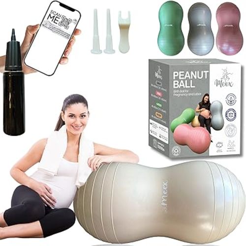 Meex Peanut Ball Labor - Durable and Thick Birthing Ball for Pregnancy - Peanut Ball Pregnancy for Labor - Antiburst Birth Ball - Labor Ball - Peanut Exercise Ball - Pregnancy Ball - Pump Included