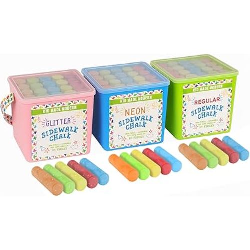 Kid Made Modern Non Toxic Sidewalk Chalk Bucket (24 Count) - Washable Colored Chalk Bulk Set for Kids and Toddlers Outdoor Games