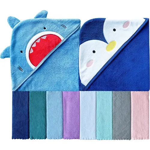 Sunny zzzZZ Baby Hooded Bath Towel, Shark and Penguin