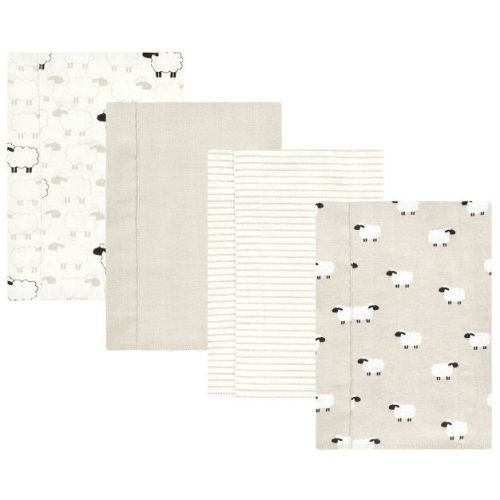 Hudson Baby Cotton Flannel Burp Cloths, Taupe Sheep, One Size