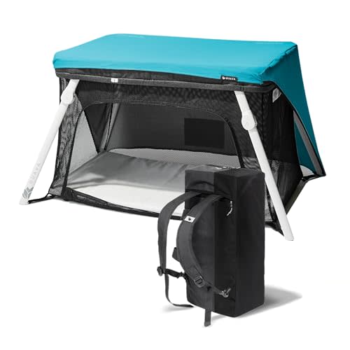 Guava Lotus Travel Crib with Backpack & Play Yard Fun Shade (Blue) Bundle