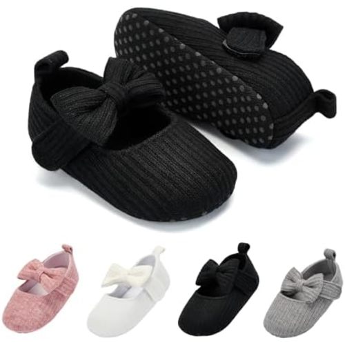 BACSAC Baby Girls Mary Jane Flats with Bow Soft Sole Non-Slip Crib Shoes Infant Toddler First Walkers Princess Dress Shoes