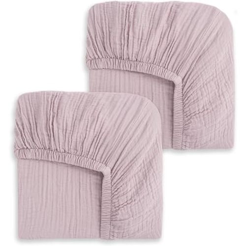 HALO® Fitted Crib Sheets, 100% Organic Cotton Muslin, Breathable and Soft, 2 Pack, Fits Standard Crib and Toddler Bed, Mauve
