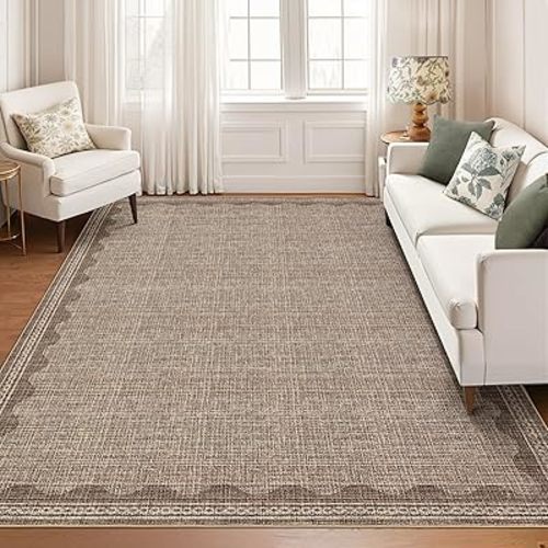 GarveeHome Scalloped Washable 8x10 Rug for Living Room Non-Slip Solid Coffee Modern Minimalism 8 x 10 Rug Low-Pile Carpet for Bedroom Dining Nursery Mat with Rubber Back