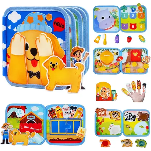 Toddler Busy Book for 1-3, Montessori Felt Busy Book, Busy Board for 1+ Year Old, Toddler Airplane Travel Toys, Educational Learning Activity Books, Girl & Boy Birthday Gift,