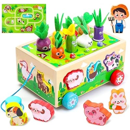 Montessori Toys for 1-3 Year Old Girls Boys|Birthday Gifts for 1 Year Old|Shape Sorting with Game Map|Wood Animal Farm Baby Toys for Baby 1+ 1-2 1st First Birthday Girl Easter Gifts