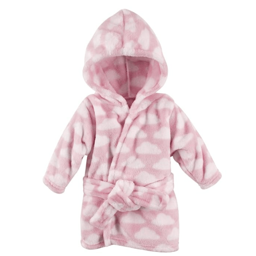 Hudson Baby Unisex Baby Plush Pink Clouds Bathrobe, 0-9 Months