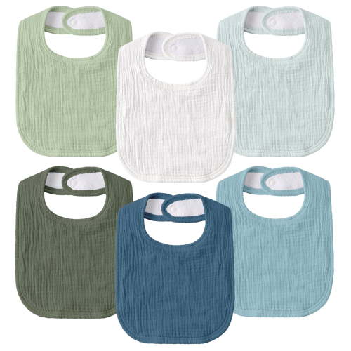 Gllquen Baby Muslin Cotton Cloth Baby Drool Bibs for Boys Girls with Adjustable Snap, 6 pack, Teal Mist