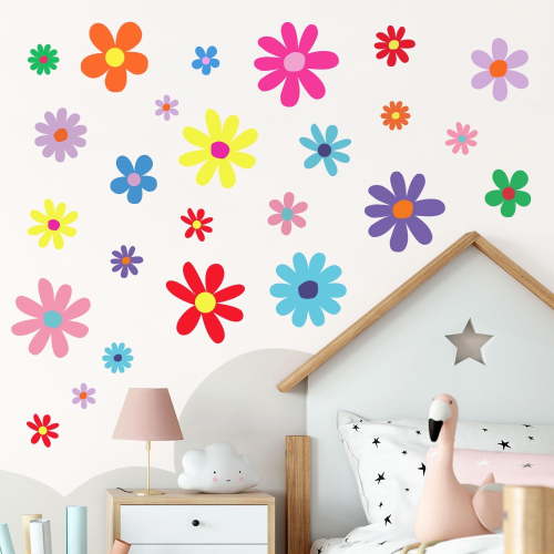 Neasyth 12 Sheets Daisy Floral Wall Decals Peel and Stick Flower Wall Decals for Girls Nursery Room
