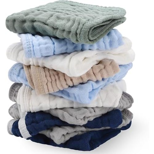 10 Pack Muslin Cotton Baby Washcloths – 12×12 Inches Soft & Absorbent Newborn Face Body Towels – Multicolor Baby Wash Cloths, Registry Essentials