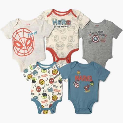 Marvel Comics Baby 5-Pack One Piece Bodysuits Newborn to Infant