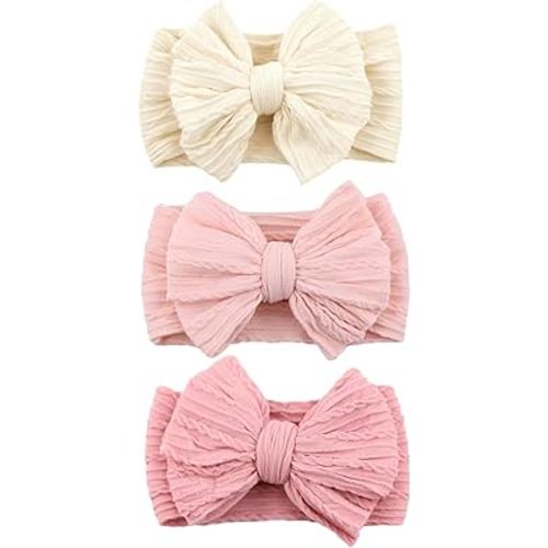 3 Pcs Baby Bows Headbands Soft Nylon Hairbands Super Elastic Headband Hair Accessories For Baby Girls Infant Toddler Essentials (Pink Beige Blush, Mid)