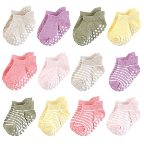 Hudson Baby Infant Girl Non-Skid No-Show Socks, Girl Asst Stripes, 0-6 Months