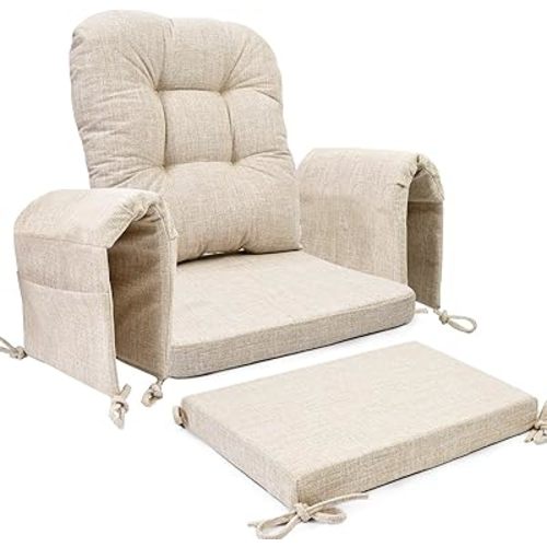 SINOSSO Glider Rocker Cushion Set (5 Pcs), Soft Blended Fabric High-Density Support Foam Seat Cushions with Ties, Fits Rocking Chair/Nursery Glider & Ottoman, Beige