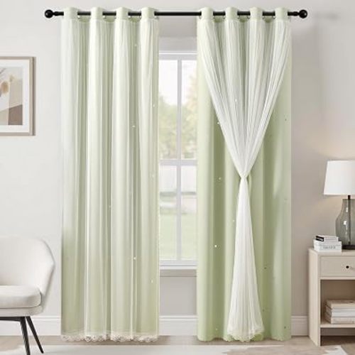 XiDi Sage Green Blackout Curtains for Girls Bedroom, 52 x84 inch 1 Panel