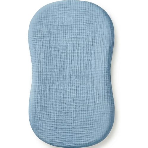 Muslin Bassinet Sheet Compatible with Halo BassiNest Swivel Sleeper - 100% Cotton Hourglass & Peanut Shape Mattress Pad Cover (30"x18"), Breathable & Soft, Boho (1 Pack Blue)