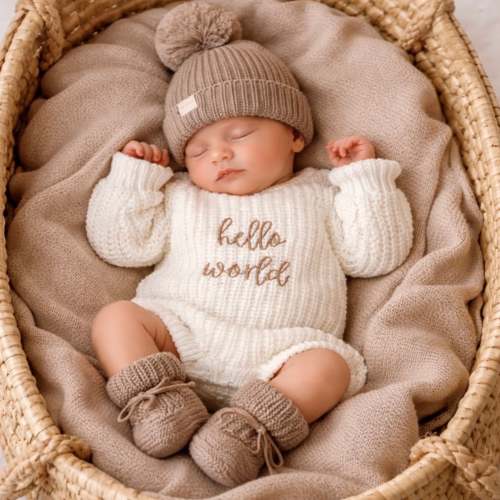 Hello World Knit Announcement Romper | Signature – Oh Bubba