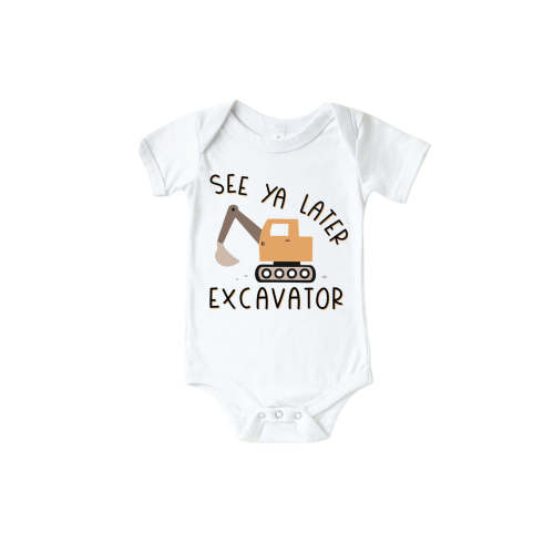 See Ya Later Excavator Graphic Bodysuit & Kids Tee | White
