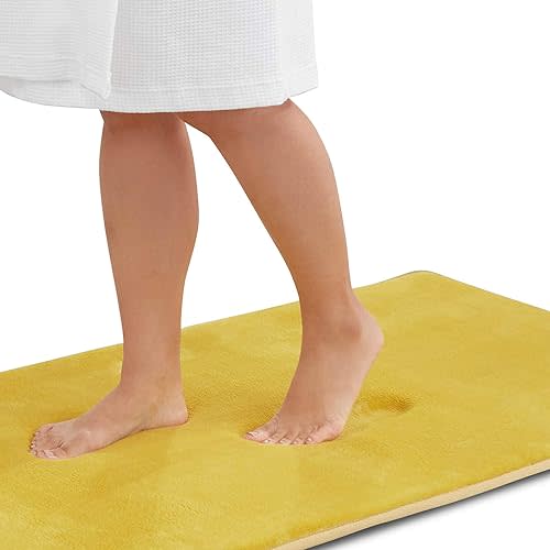 Genteele Memory Foam Bath Mat Non Slip Absorbent Super Cozy Velvet Bathroom Rug Carpet (22 inches X 36 inches, Mustard)