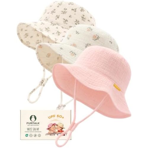 FURTALK Baby Sun Hat Muslin Cotton Toddler Bucket Hat for Girls Boys Wide Brim UPF 50+ Summer Beach Hats