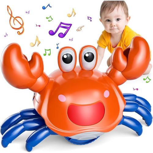 Crawling Crab Baby Toy, Infant Tummy Time Walking Dancing Moving Crab, Toddler Birthday Gift with USB Charging Cable, Ages Baby, Toddler