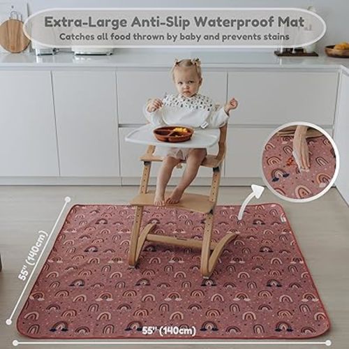 55"x55"Jumbo Thick 4-Layer Baby Splat Mat for Under High Chair, Large Heavy Duty Waterproof Spill Mat, Washable, Extra Anti-Slip Floor Protector for Arts,Crafts,Mess Mat