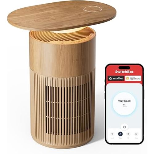 SwitchBot Air Purifier for Home Large Room, Matter, Up to 3620 ft², Air Purifier for Wildfire Smoke, Pets, Odors, 20dB, Washable Pre-filter, Pet Mode, RGB Light, Work with Alexa, Natural, Table Model