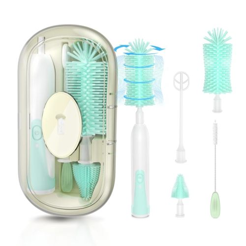 Multi-Purpose Electric Bottle Brush, Baby Bottle Brush with 3 Silicone Heads, USB Rechargeable Electric Cleaning Brush Set, Baby Bottle Cleaner for 2-Speed Rotation, Bottle Brushes Waterproof IPX7