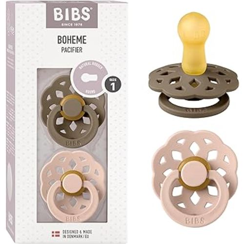BIBS Pacifiers - Boheme Collection | BPA-Free Baby Pacifier | Made in Denmark | Set of 2 Dark Oak/Blush Color Premium Soothers | Size 0-6 Months