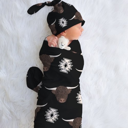 Aztec Highland Cow Swaddle  Knotted Beanie  Headband  - Etsy