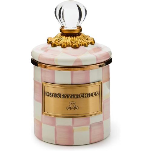 MACKENZIE-CHILDS Enamel Canister, Mini, Pink-and-White Rosy Check